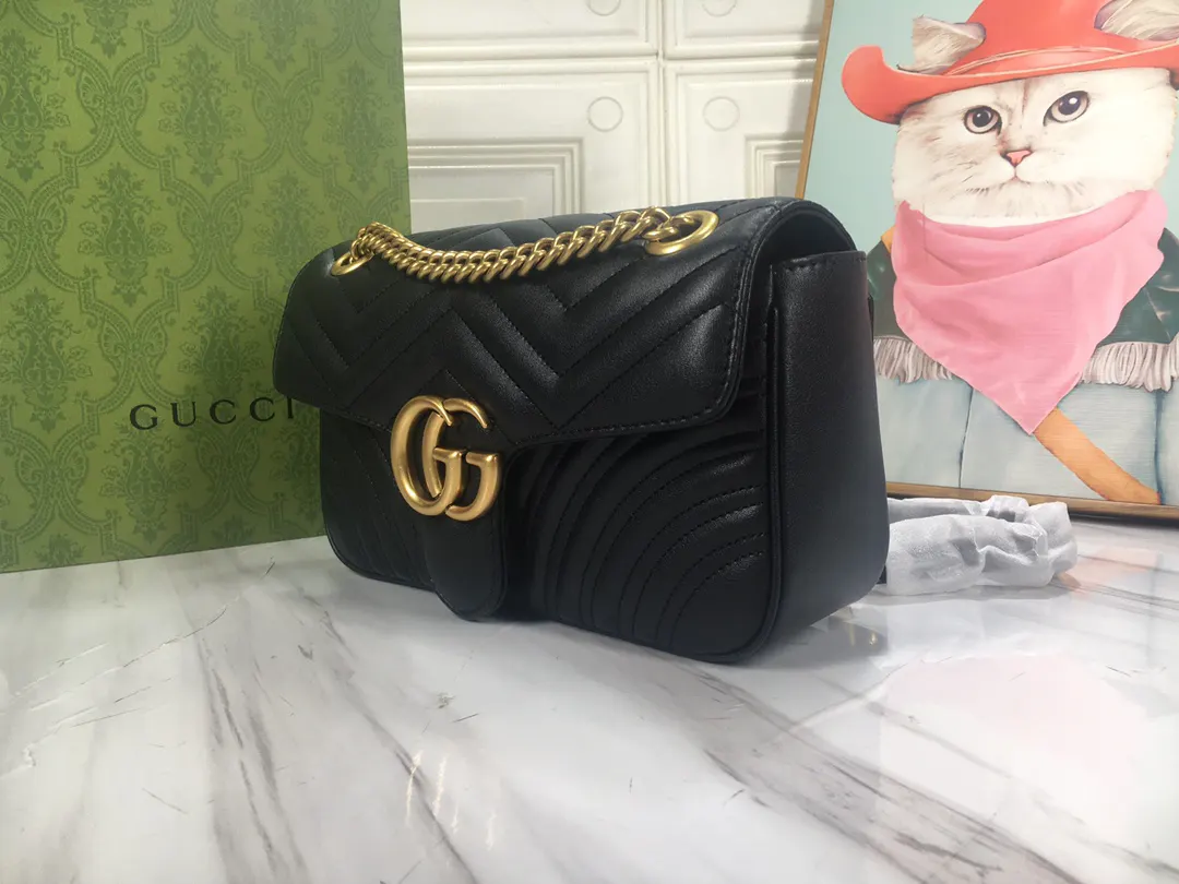 Gucci Marmont 牛皮链条包 单肩斜挎