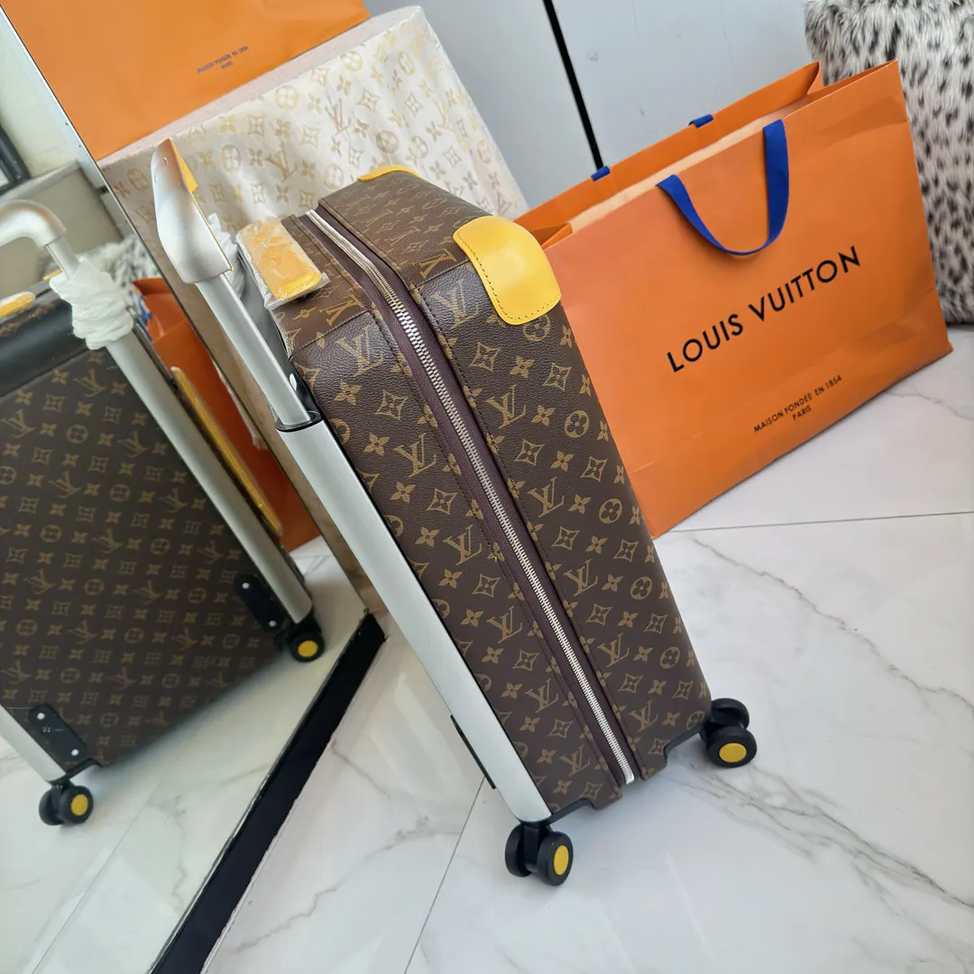 LV 棕色 老花 帆布 ｜ 版 登机行李箱 四轮 旅行拉杆款 輕便出行款