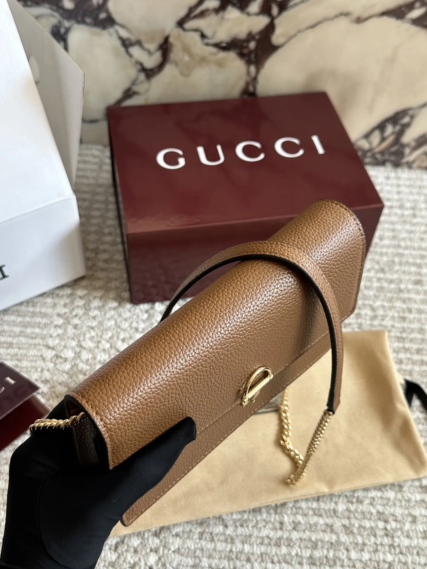 Gucci 牛皮 盒 GG 牛皮 迷你 链条包 精致链条款