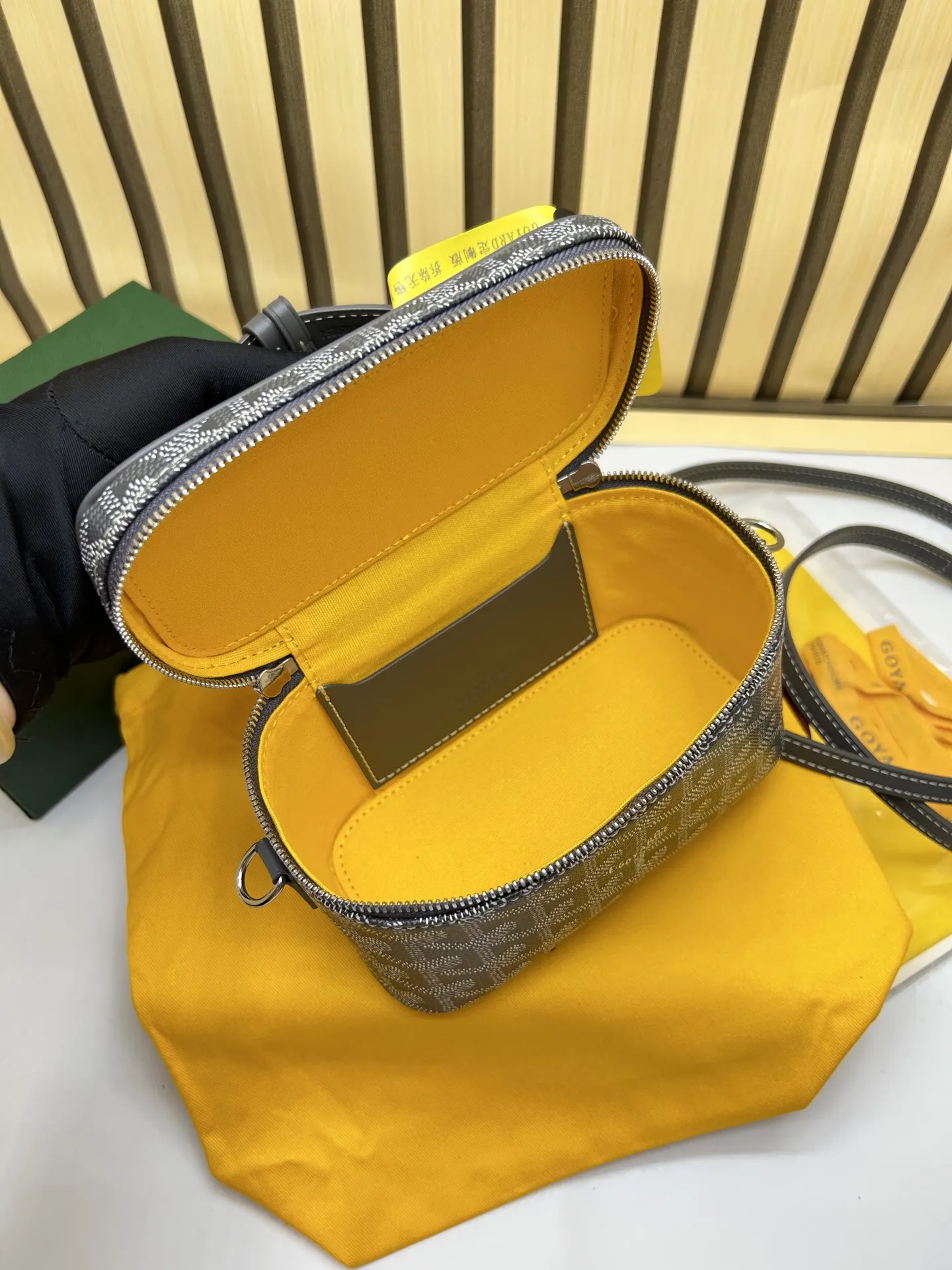 Gray Yellow Cosmetic Pouch Leather
