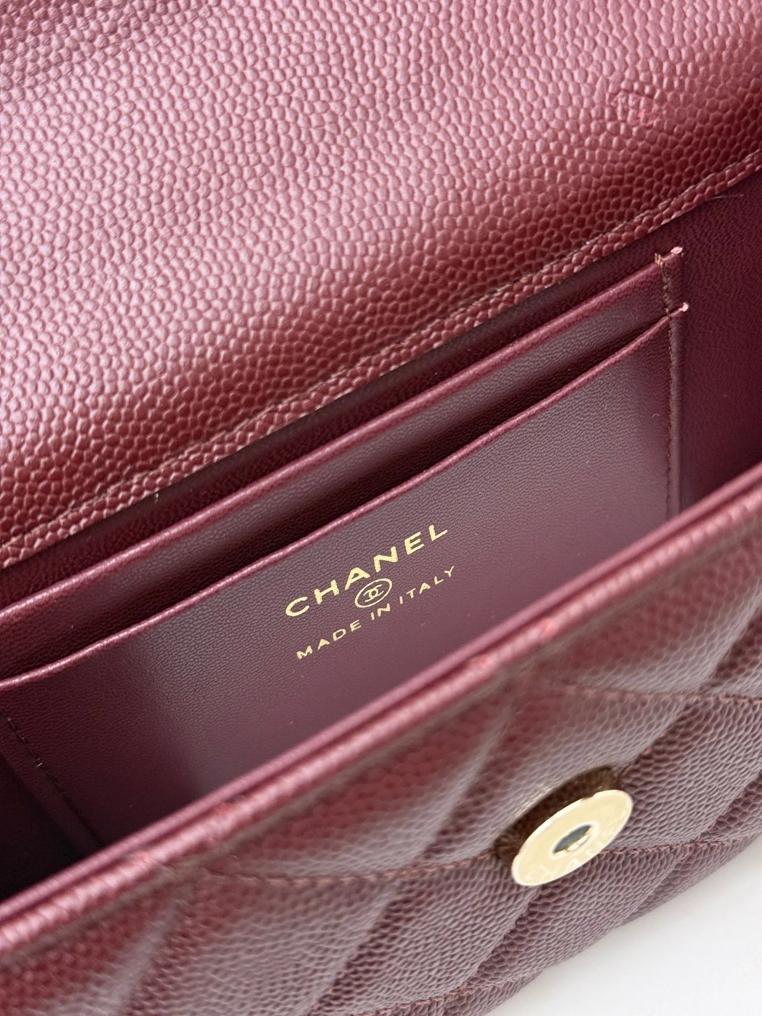 Chanel 酒紅色牛皮Kelly手提包 金链斜挎