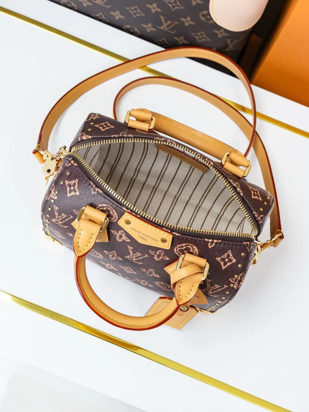 LV Speedy 老花 牛皮 链条包 精致链条款