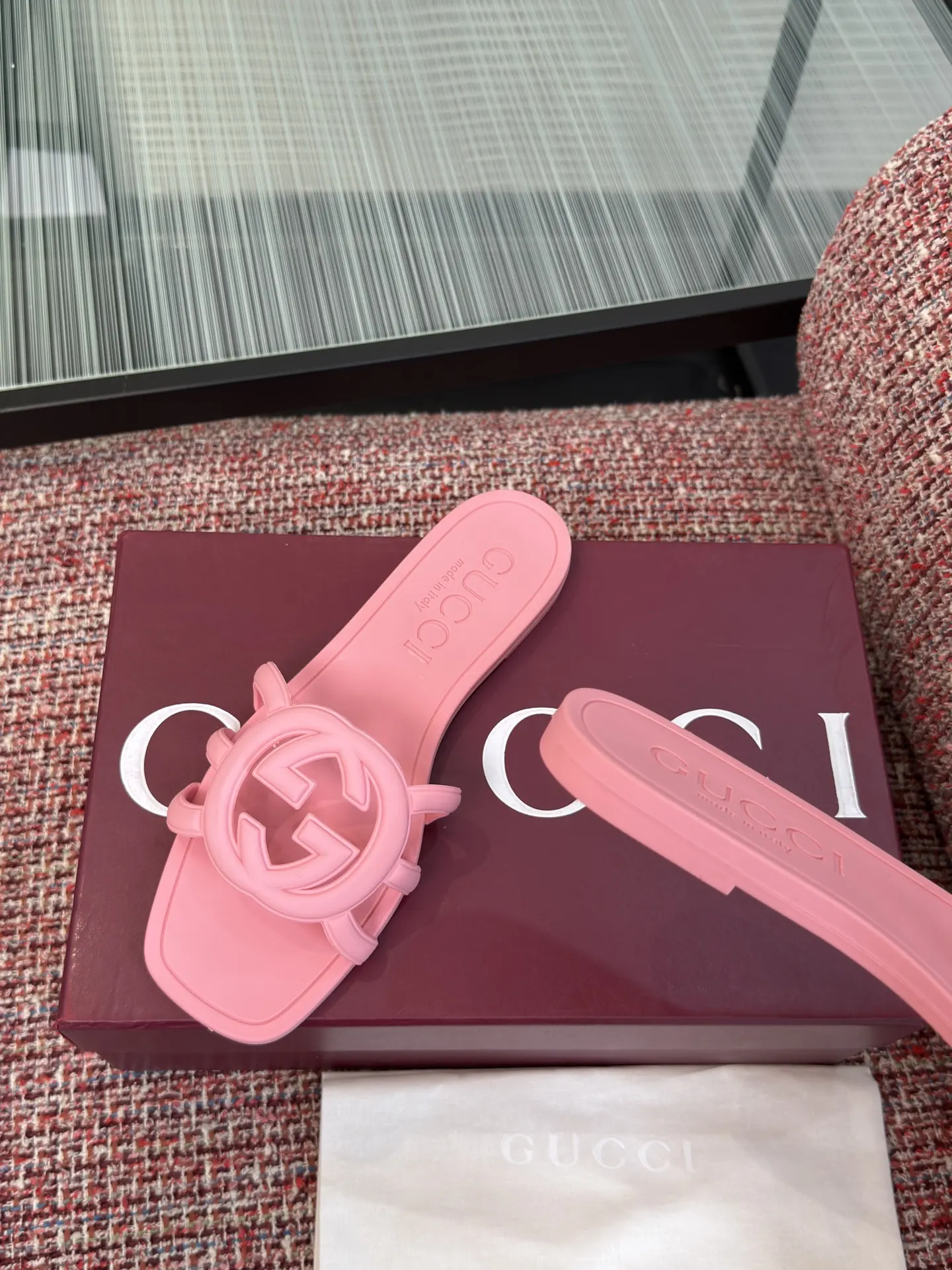 Gucci Interlocking G 粉色凉拖 休闲 运动鞋