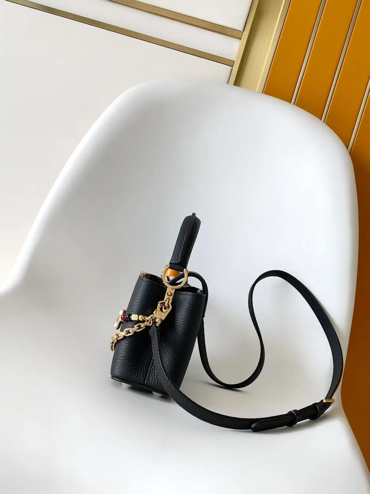 Louis Vuitton Black Brown Chain Bag Leather