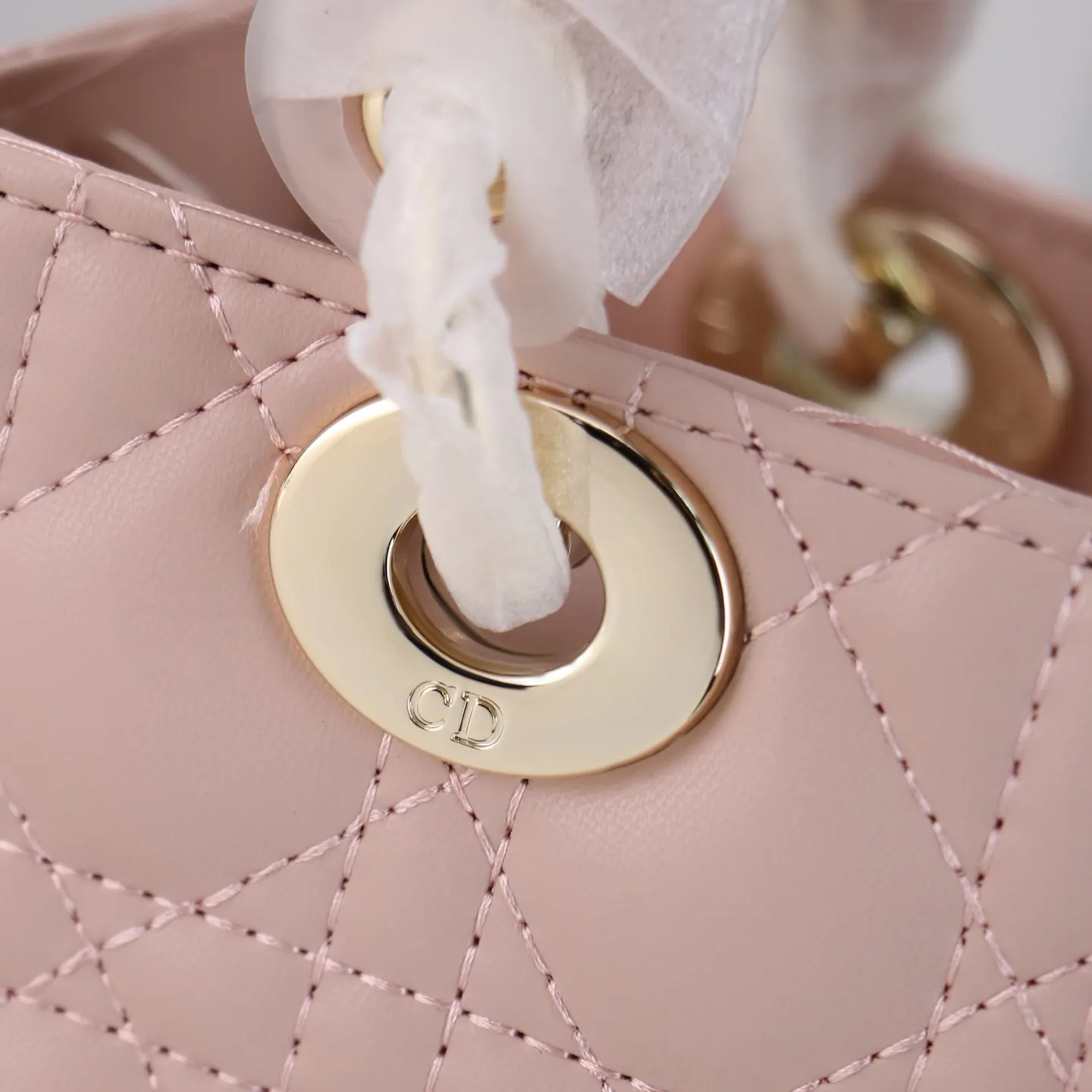 Dior Lady Dior 浅粉色藤格纹手提斜挎包 迷你款