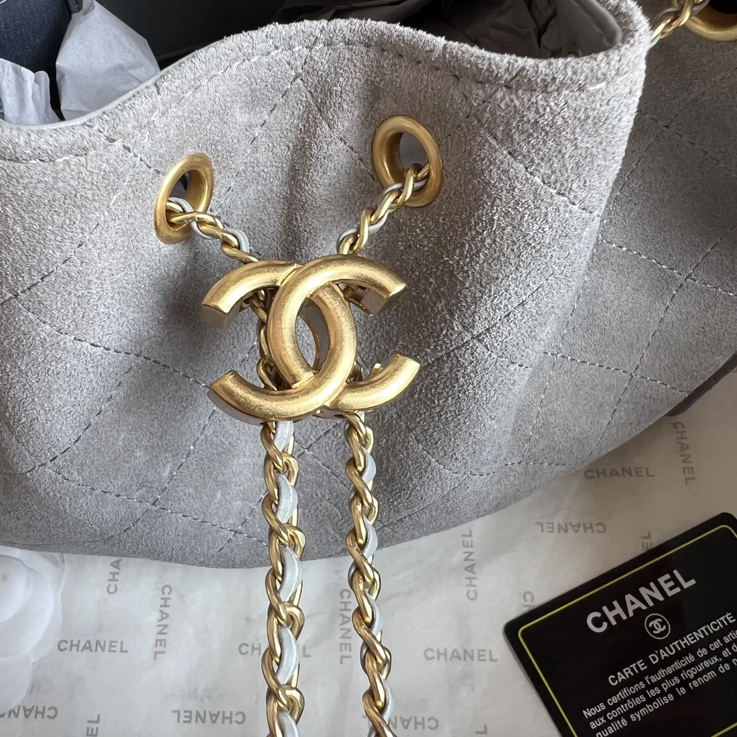 CHANEL 牛皮 升级 中号 磨砂牛皮水桶包鏈條腋下單肩包 腋下包 復古腋下背款