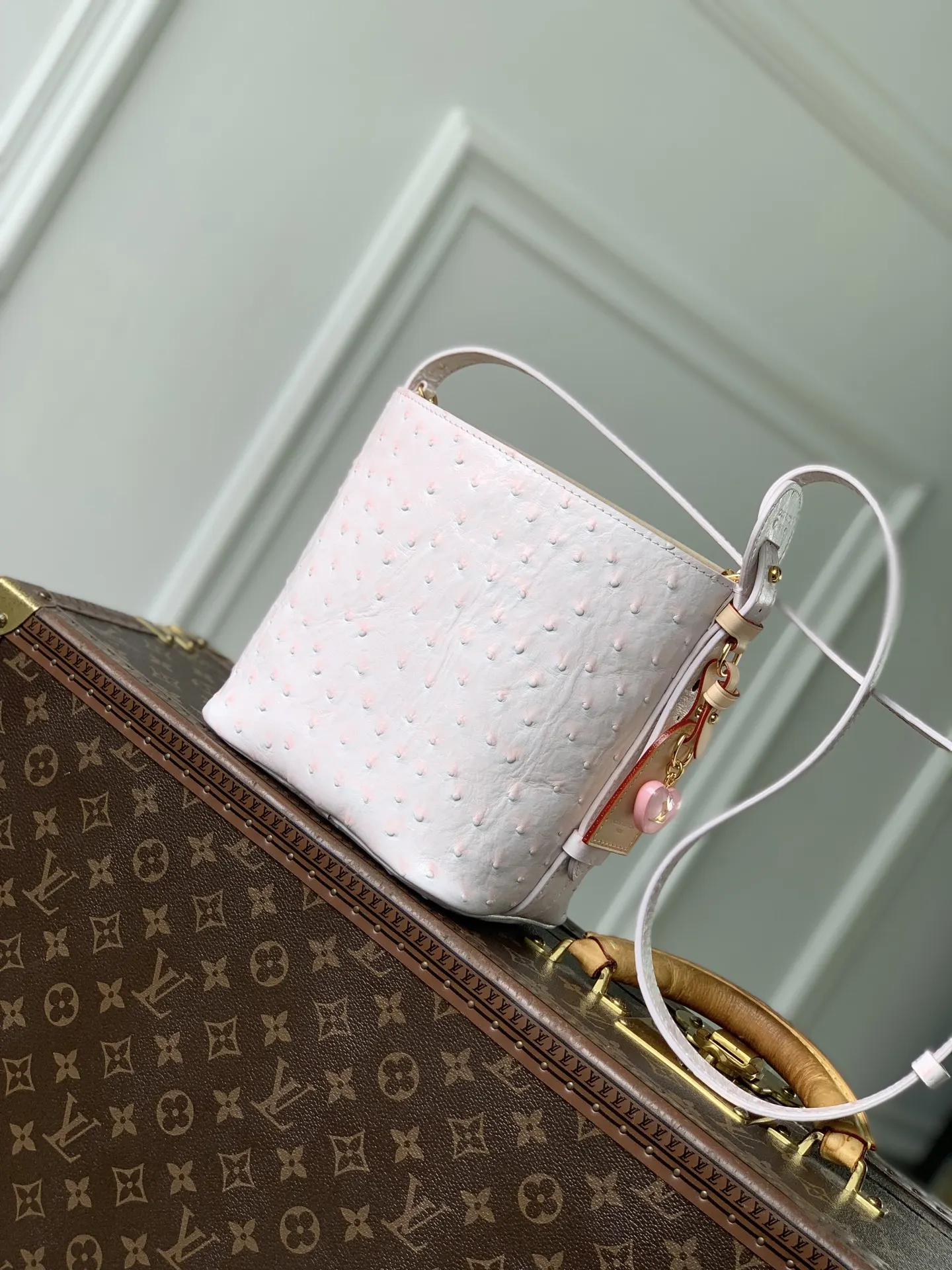 LV 粉色 金色 帆布 粉色 鸵鸟纹 All ln BB 水桶包 休閒水桶款