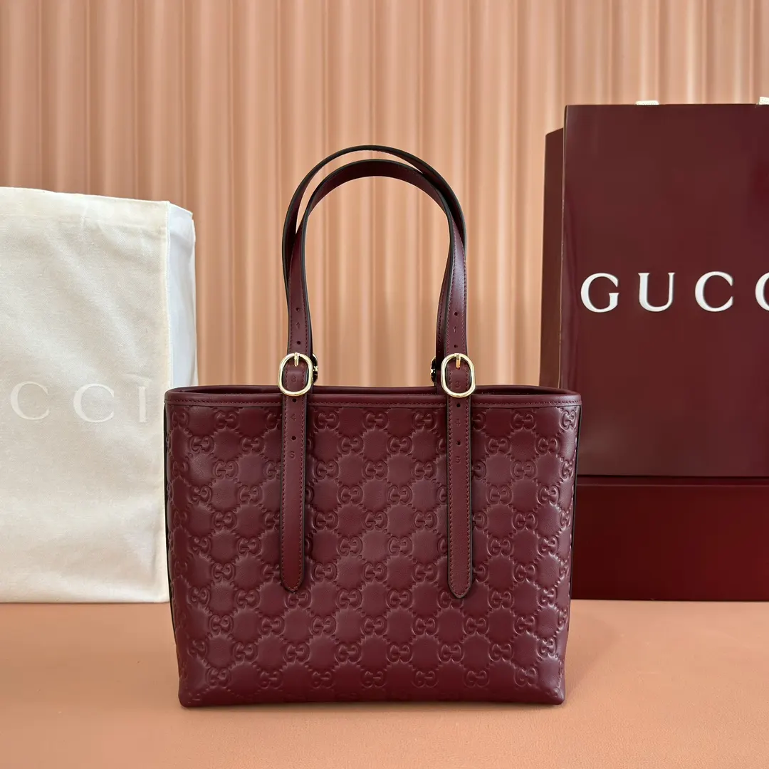 Gucci GG Emblem 紅色 金色 皮革 托特包 大容量托特款
