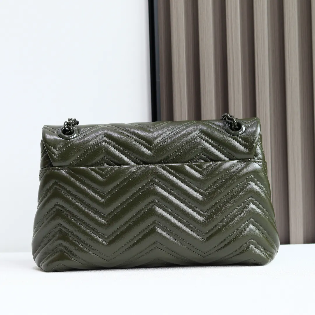 Black Green Chain Bag Leather