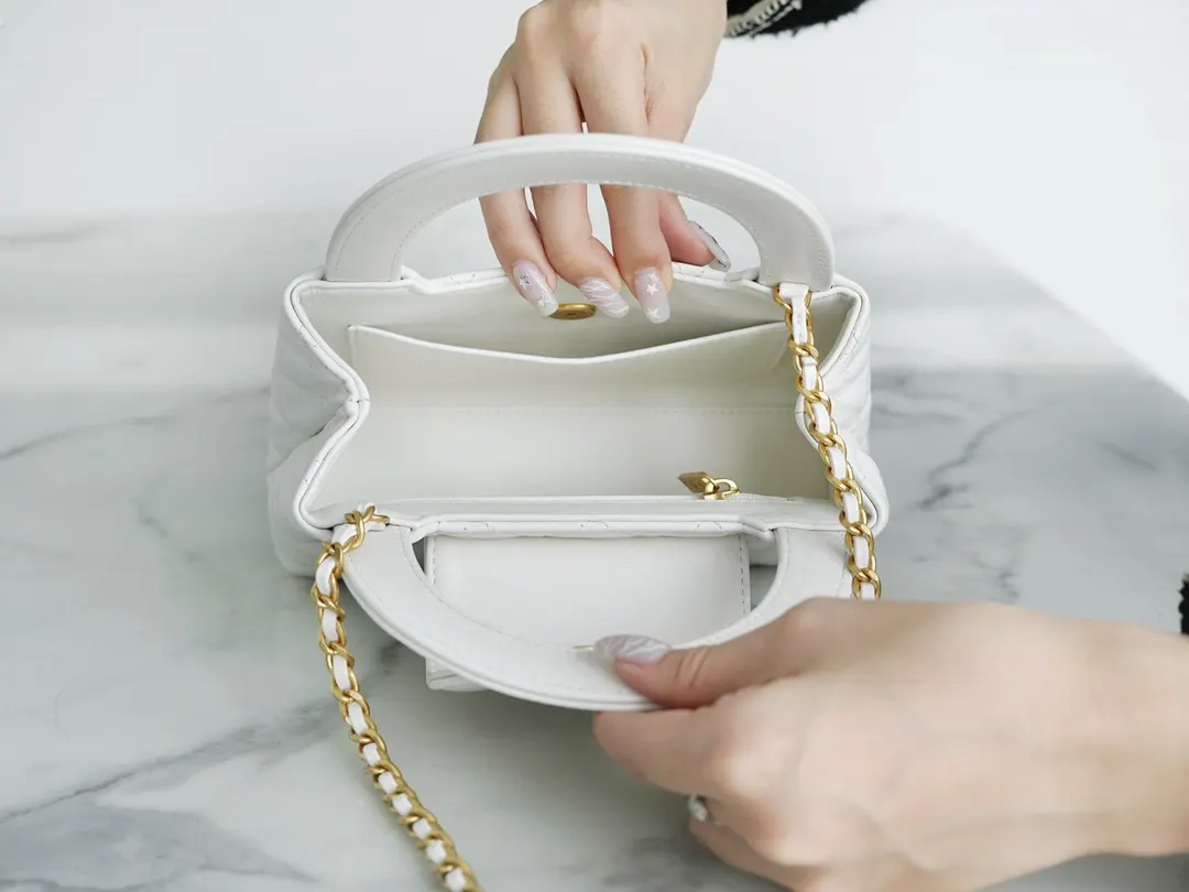 CHANEL 黑色 白色 羊皮 手提包 通勤手提款