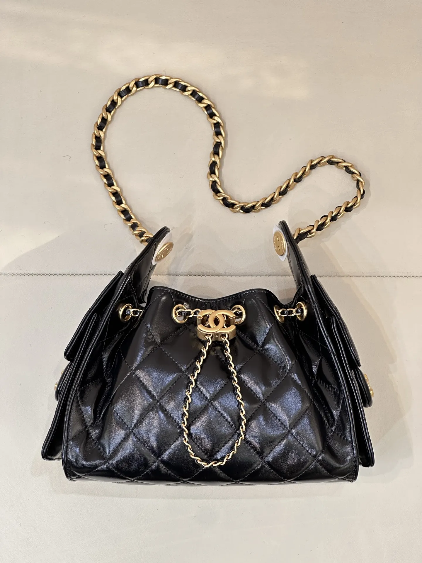 CHANEL 黑色 白色 小牛皮 腋下包 復古腋下背款