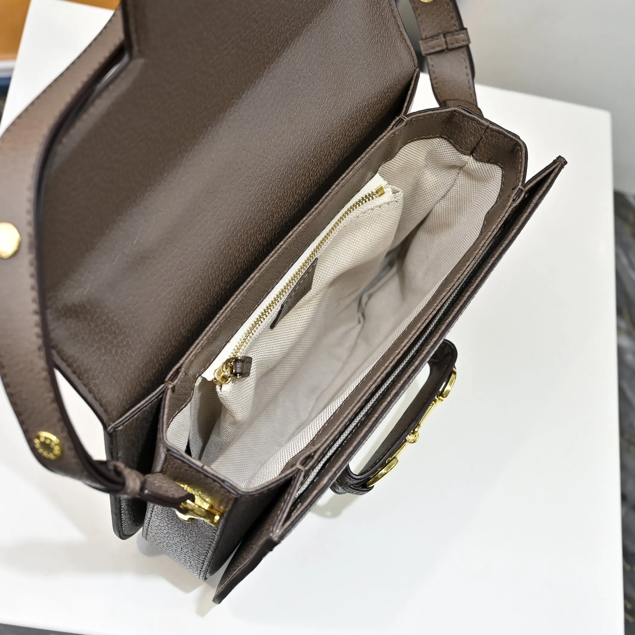 Gucci Horsebit 1955 White Monogram Crossbody Bag