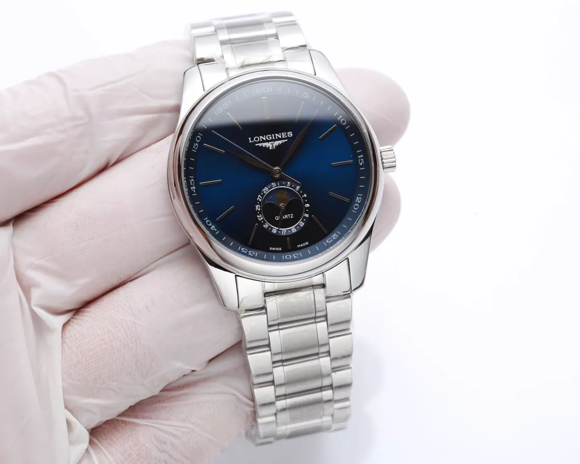Longines 牛皮 高端 浪琴名匠月相系列情侣对表 精钢壳套 进口月相石 手錶 經典腕表款