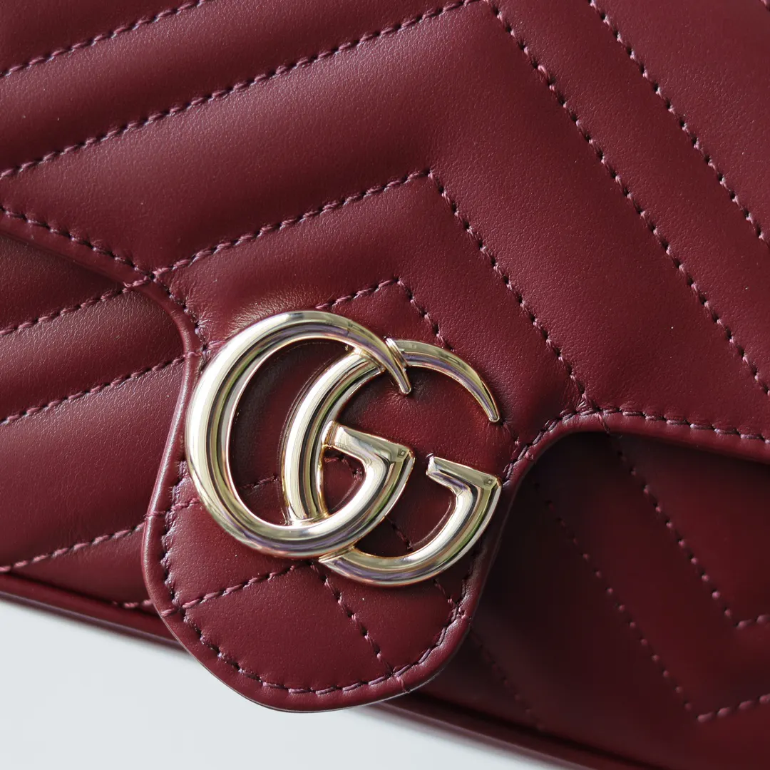 Gucci Marmont 紅色 菱格絎縫 鏈條包