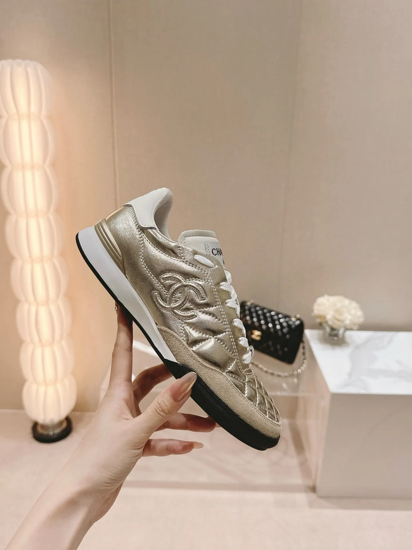 Chanel Beige Leather Sneakers
