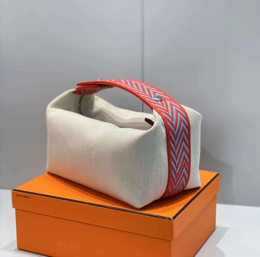 Red Beige Cosmetic Pouch Canvas