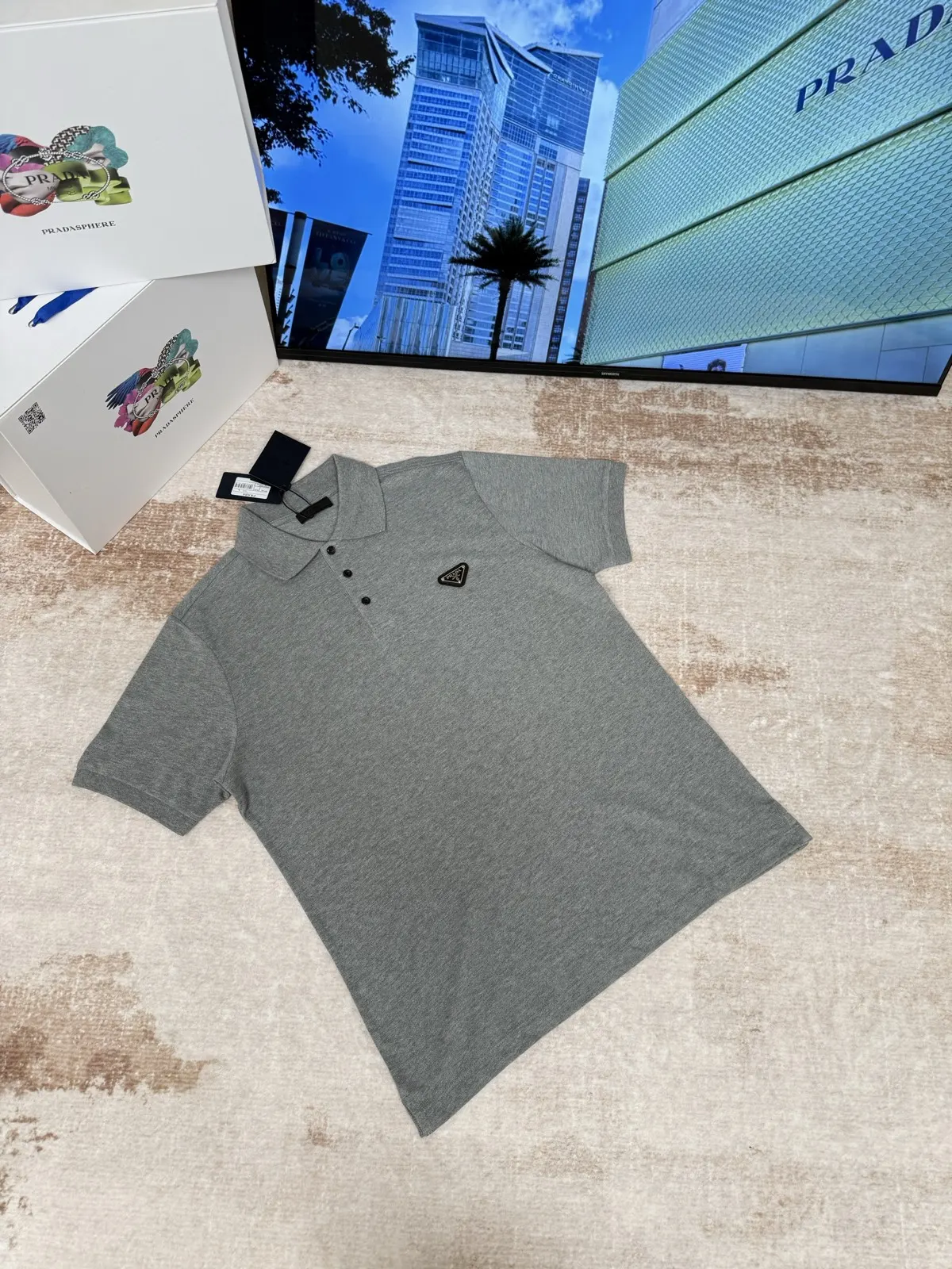 Prada Triangle Logo Cotton Polo Shirt