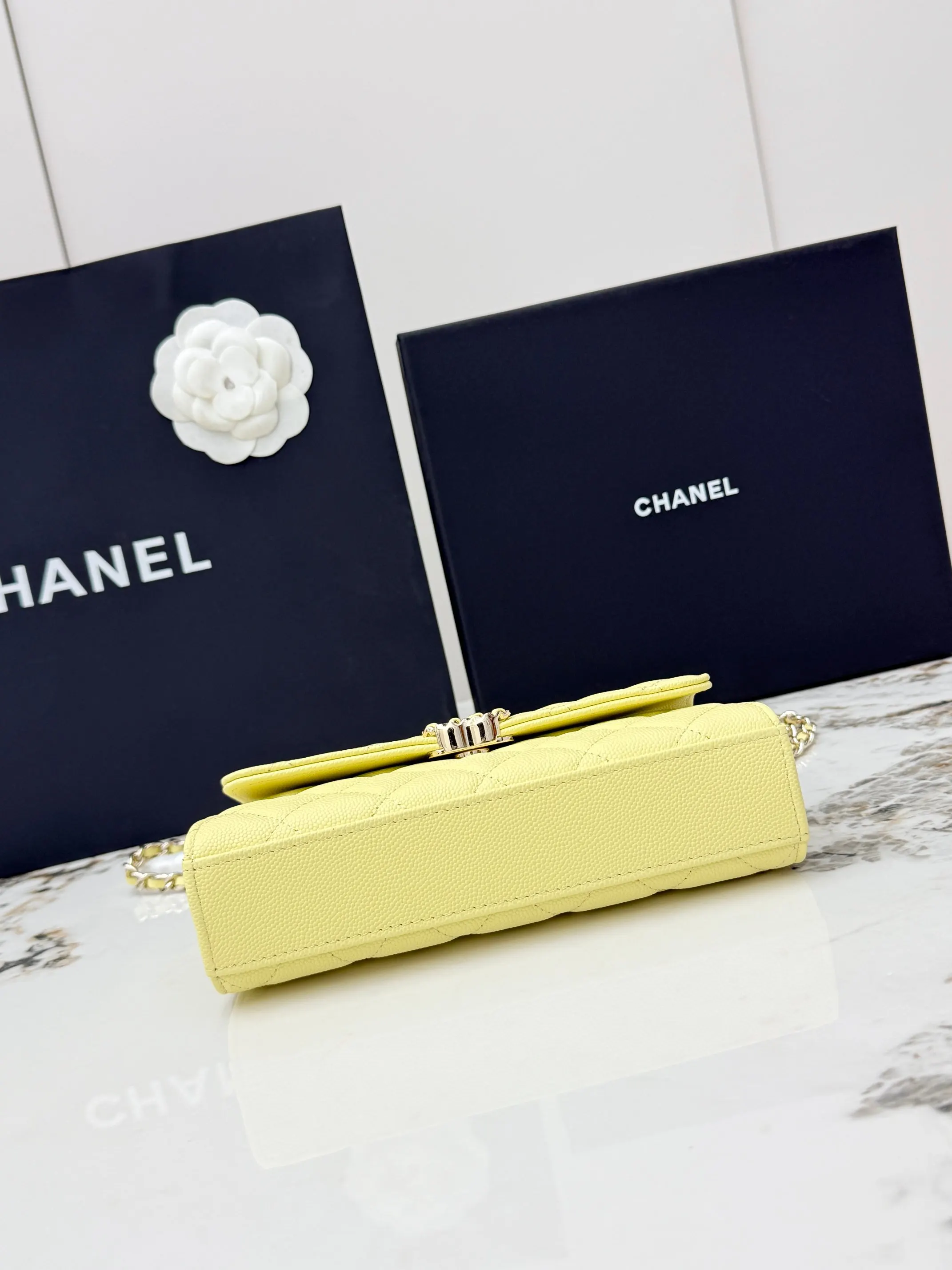 Chanel 黃色牛皮Kelly手提包 金链斜挎