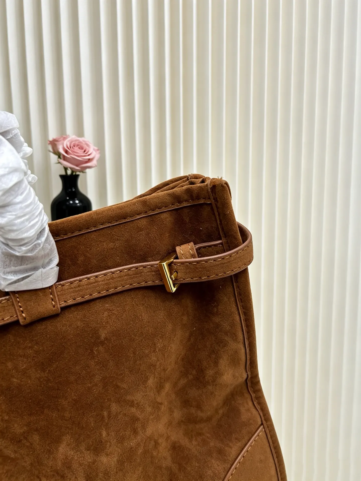 Prada Brown Suede Top Handle Crossbody Bag