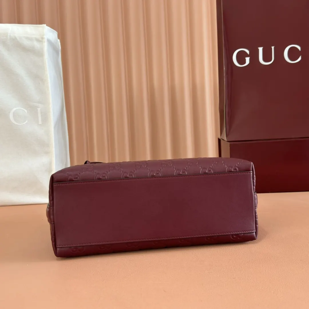 Gucci GG Emblem 紅色 金色 皮革 托特包 大容量托特款