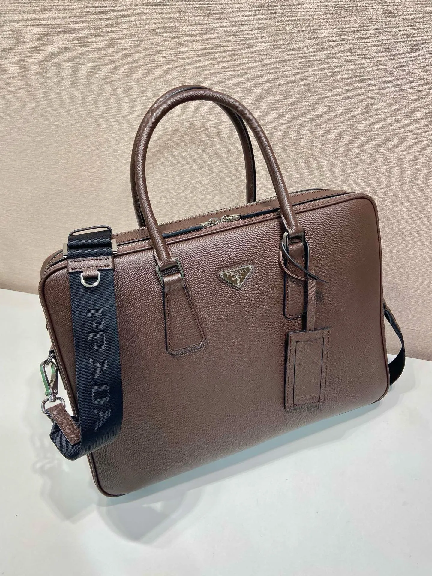 Prada Re-Nylon Leather Saffiano Briefcase
