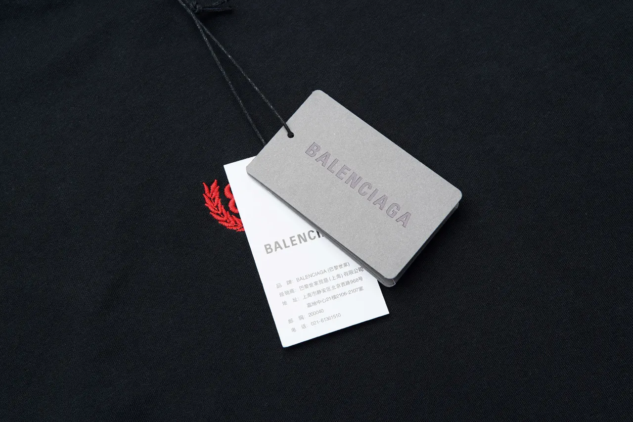 Balenciaga Black Letter Embroidery Short Sleeve T-Shirt Street