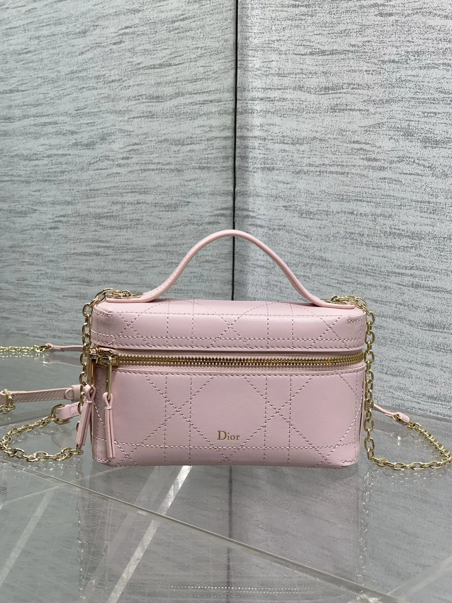Dior Cannage藤格纹 黑色牛皮链条包 手提斜挎