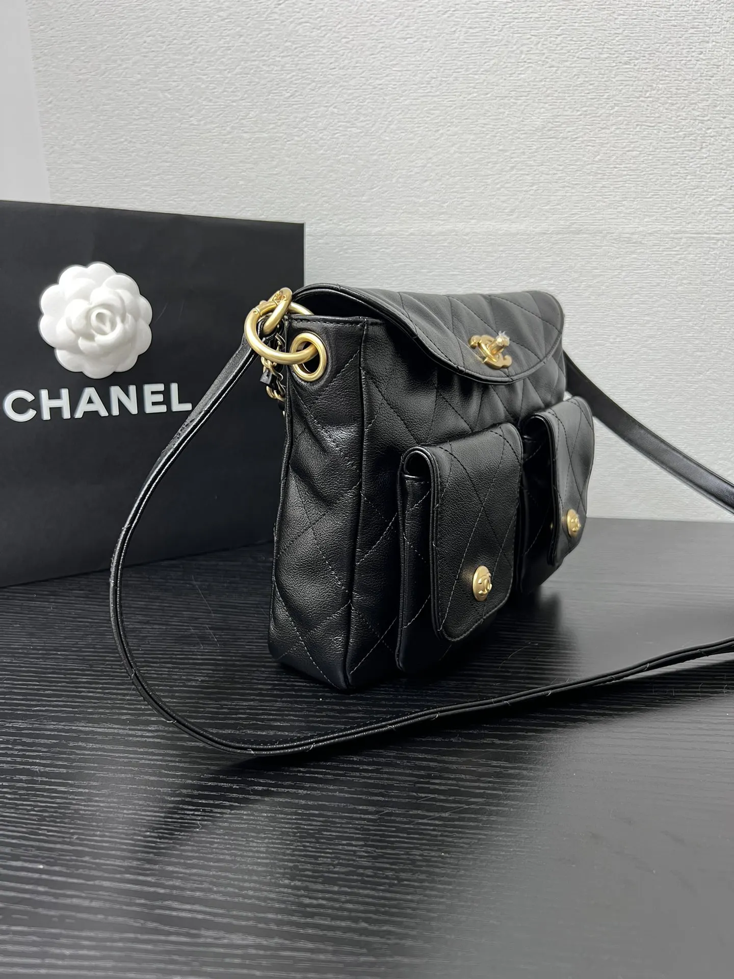 CHANEL 黑色牛皮链条Hobo包 单肩款 经典款
