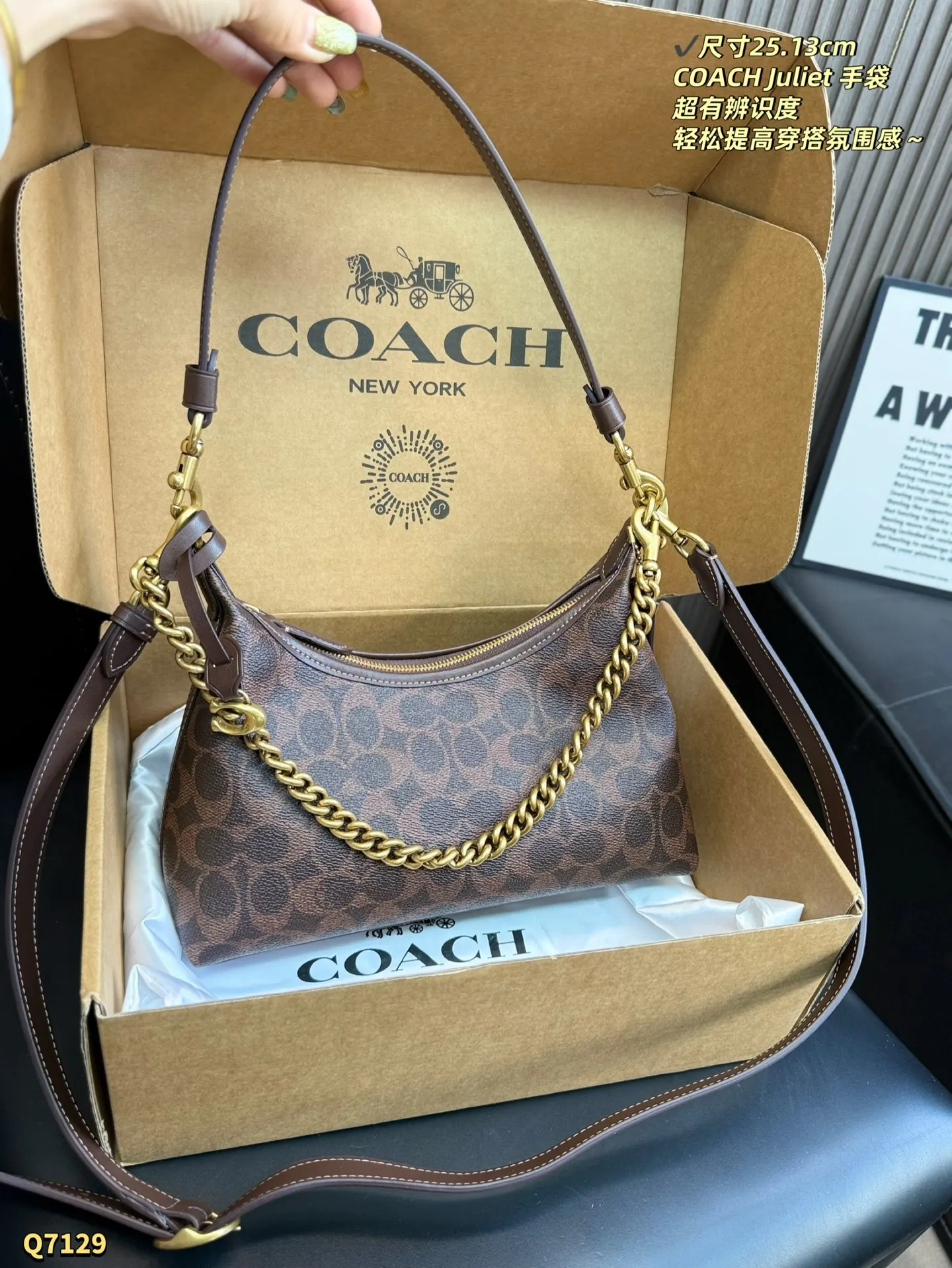 Coach 棕色 老花 尺寸 Juliet 手袋 經典 腋下包 復古腋下背款