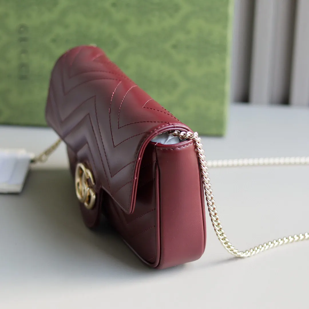 Gucci Marmont 紅色 菱格絎縫 鏈條包