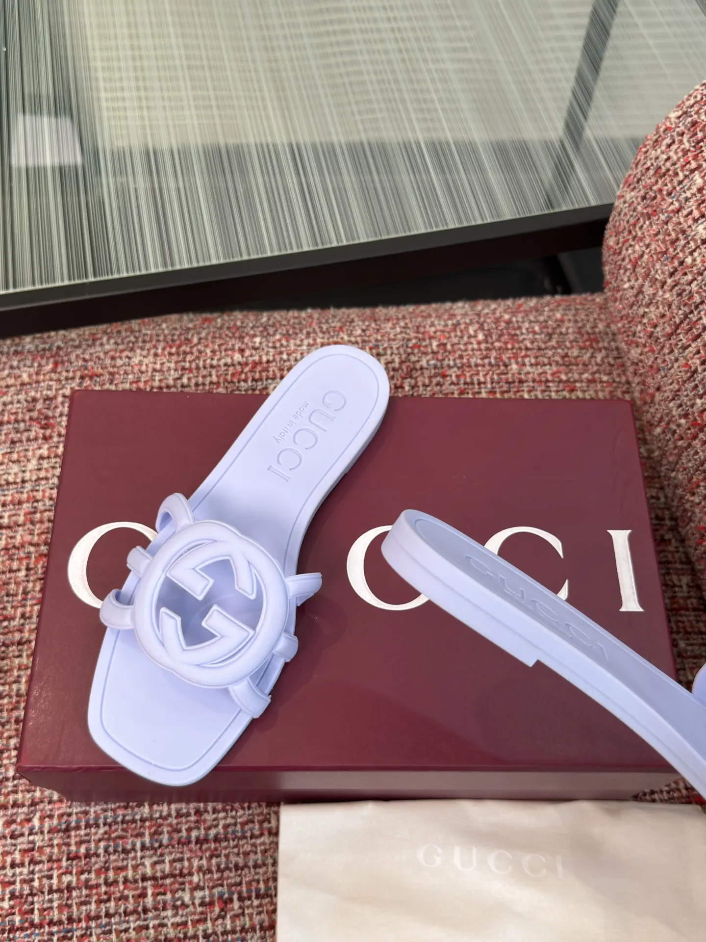 Gucci Interlocking G 浅蓝色凉拖 休闲 运动鞋
