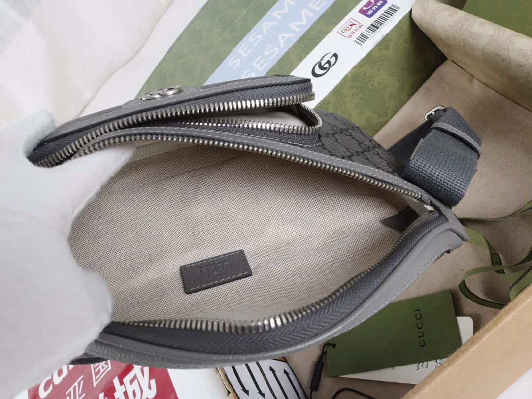 Black Gray Belt Bag Casual Leather
