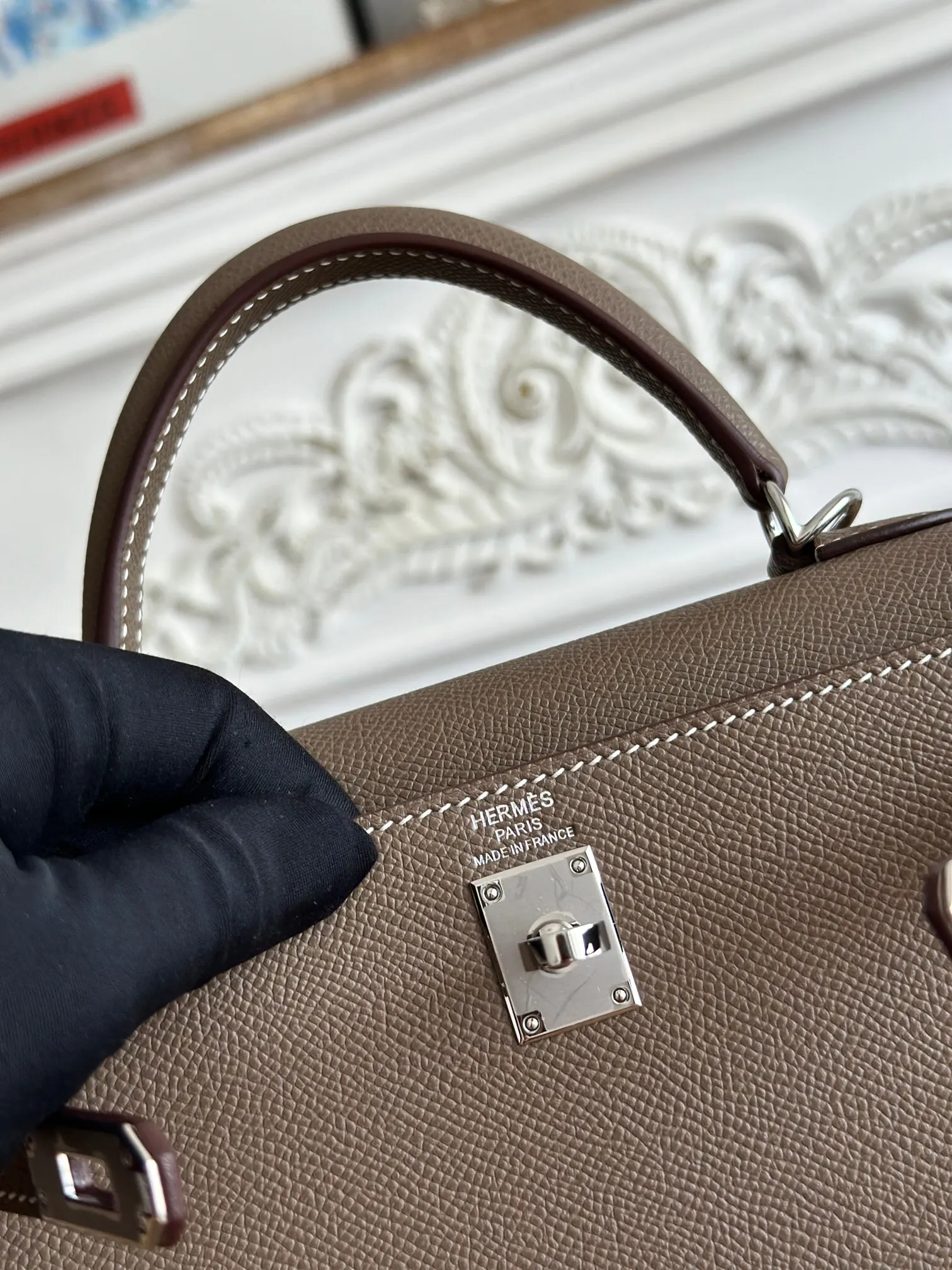 Hermès Kelly 大象灰 Epsom掌纹牛皮 手提包 25cm