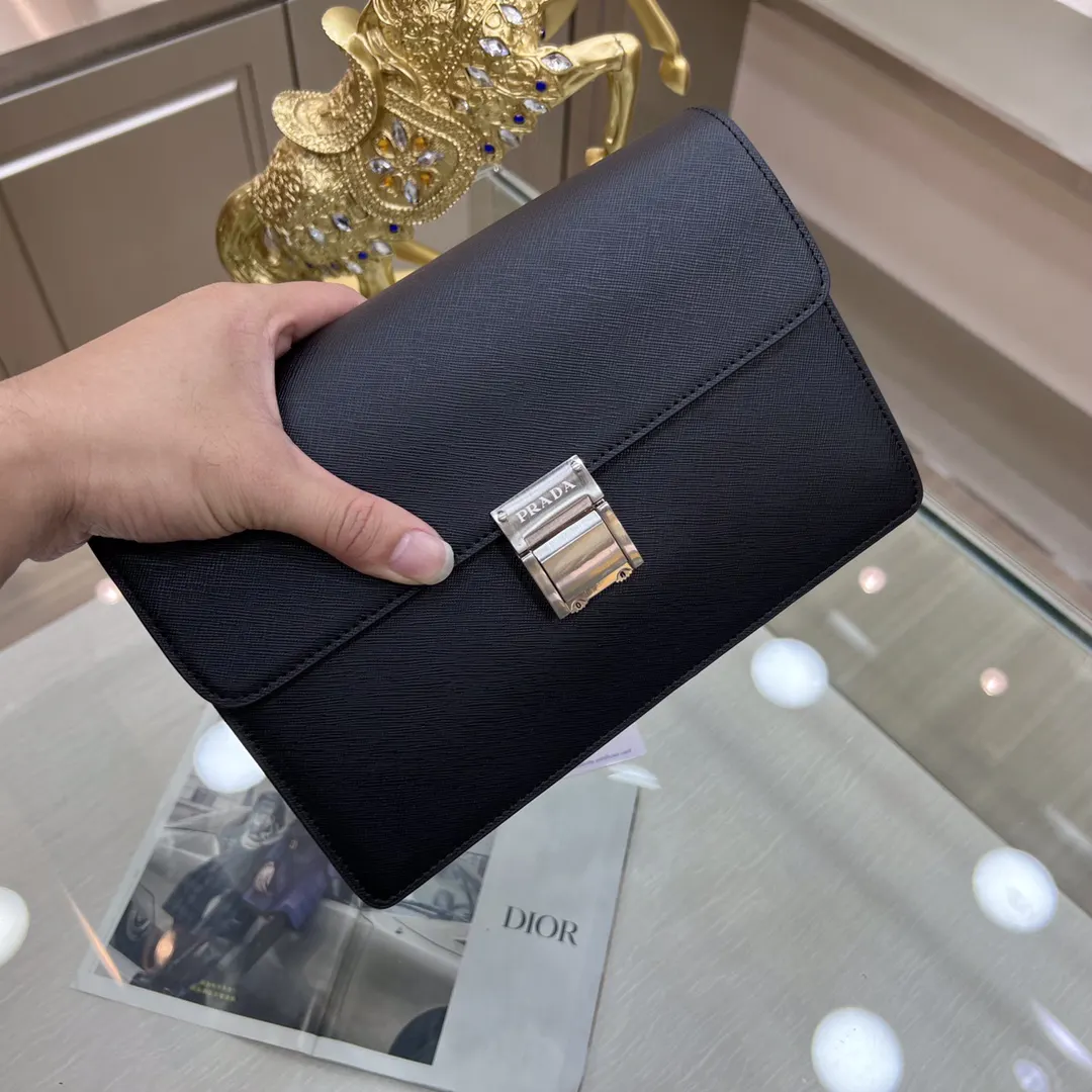 Prada Black Clutch Bag Business Leather