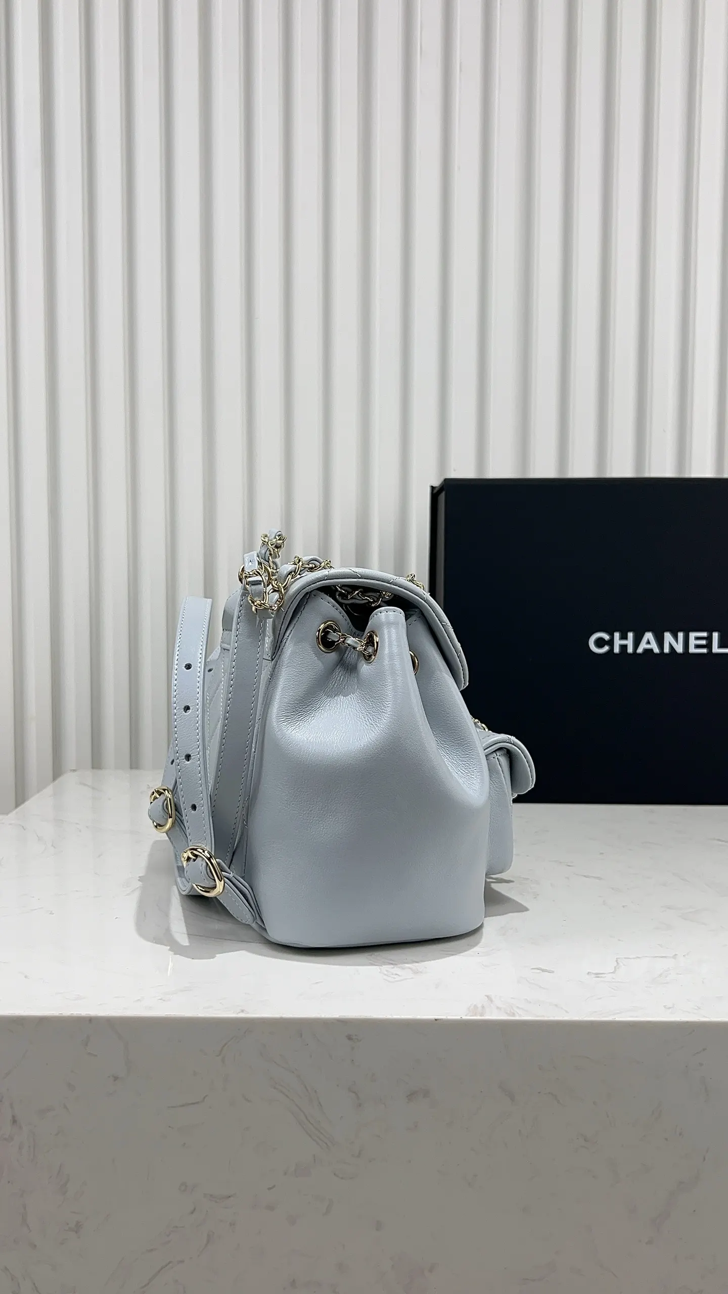 CHANEL 藍色 小牛皮 雙肩包 实用雙肩款