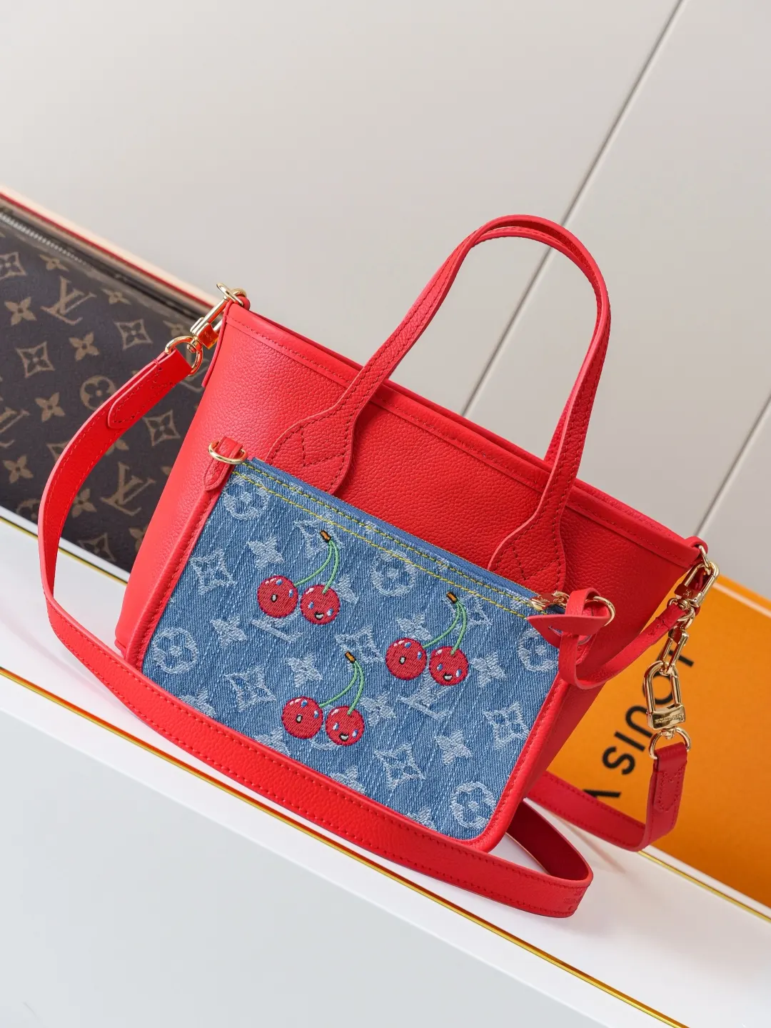 LV Neverfull 牛仔 丹宁 牛皮 收纳包 旅行收纳款