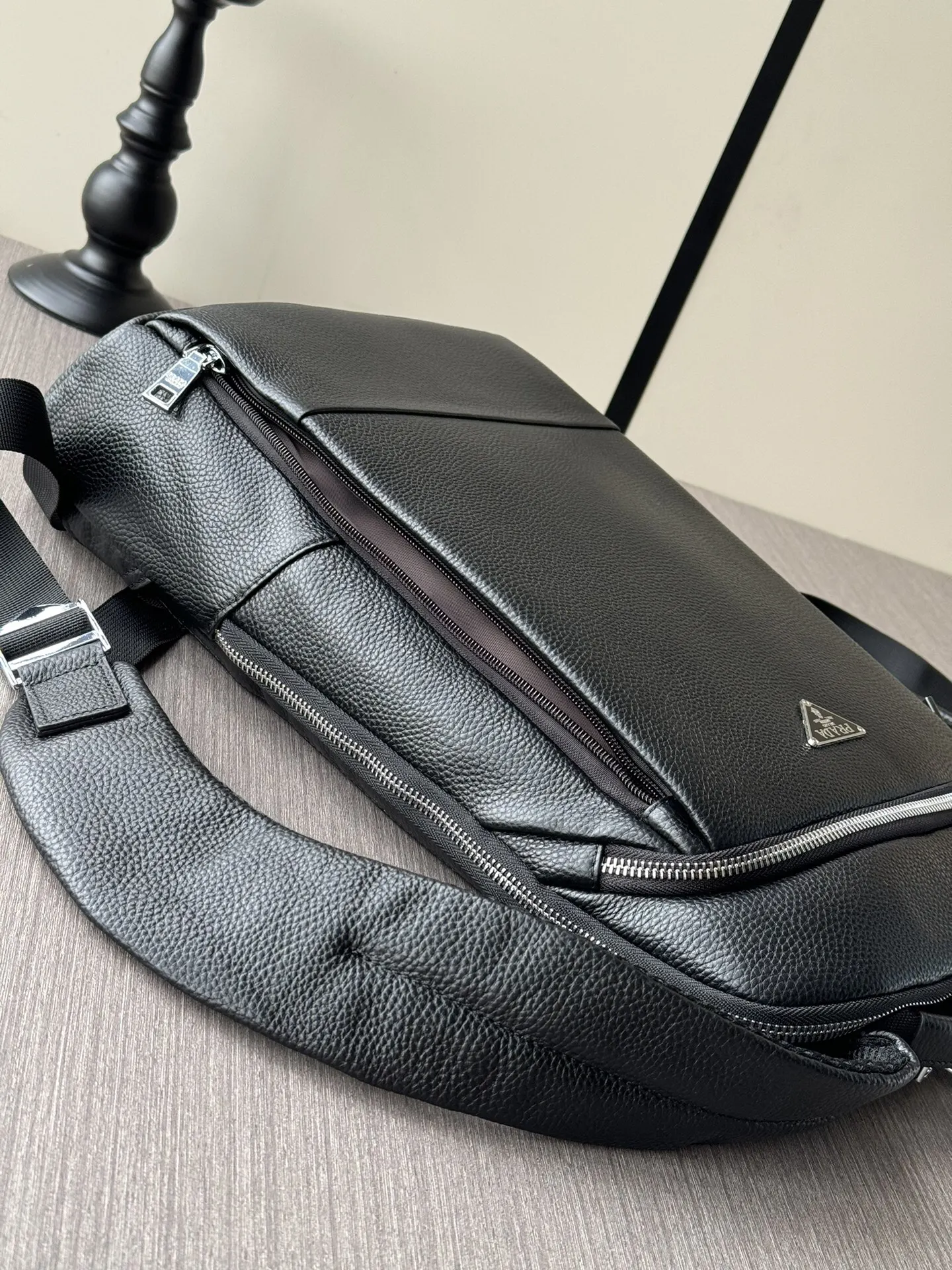 Prada Black Leather Backpack Logo