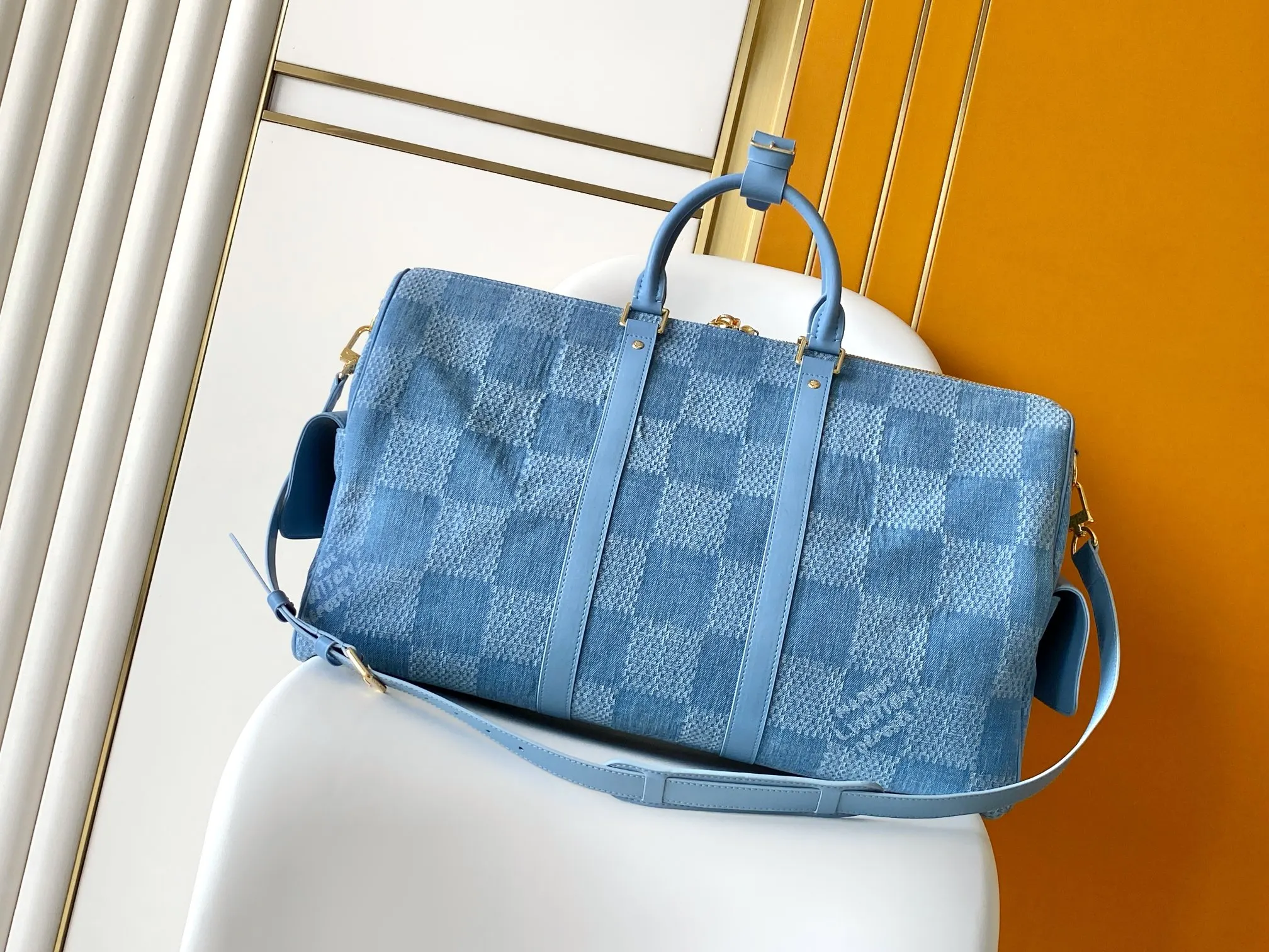 LV Keepall 丹宁 牛皮 旅行袋 大容量旅行款