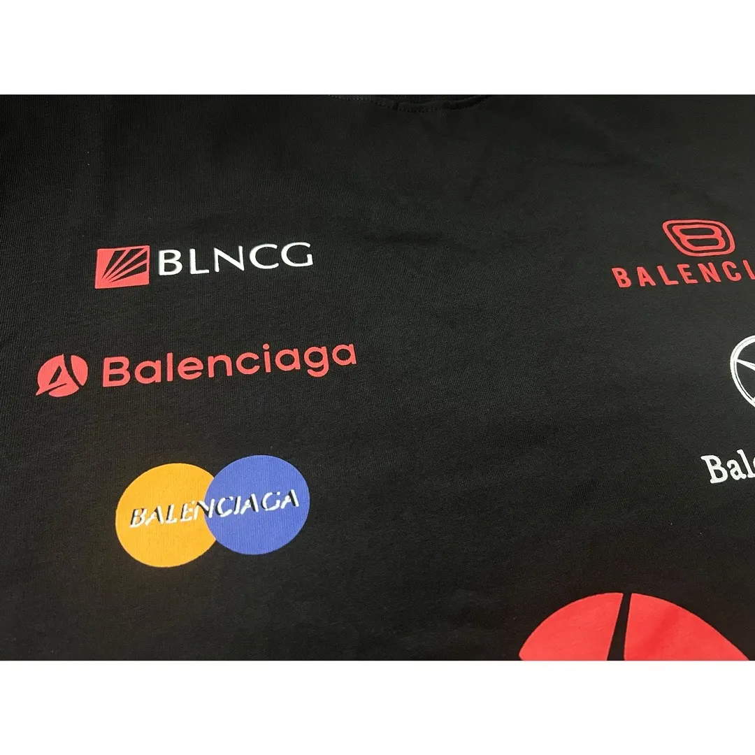 Balenciaga Black Logo Embroidery Short Sleeve T-Shirt Street