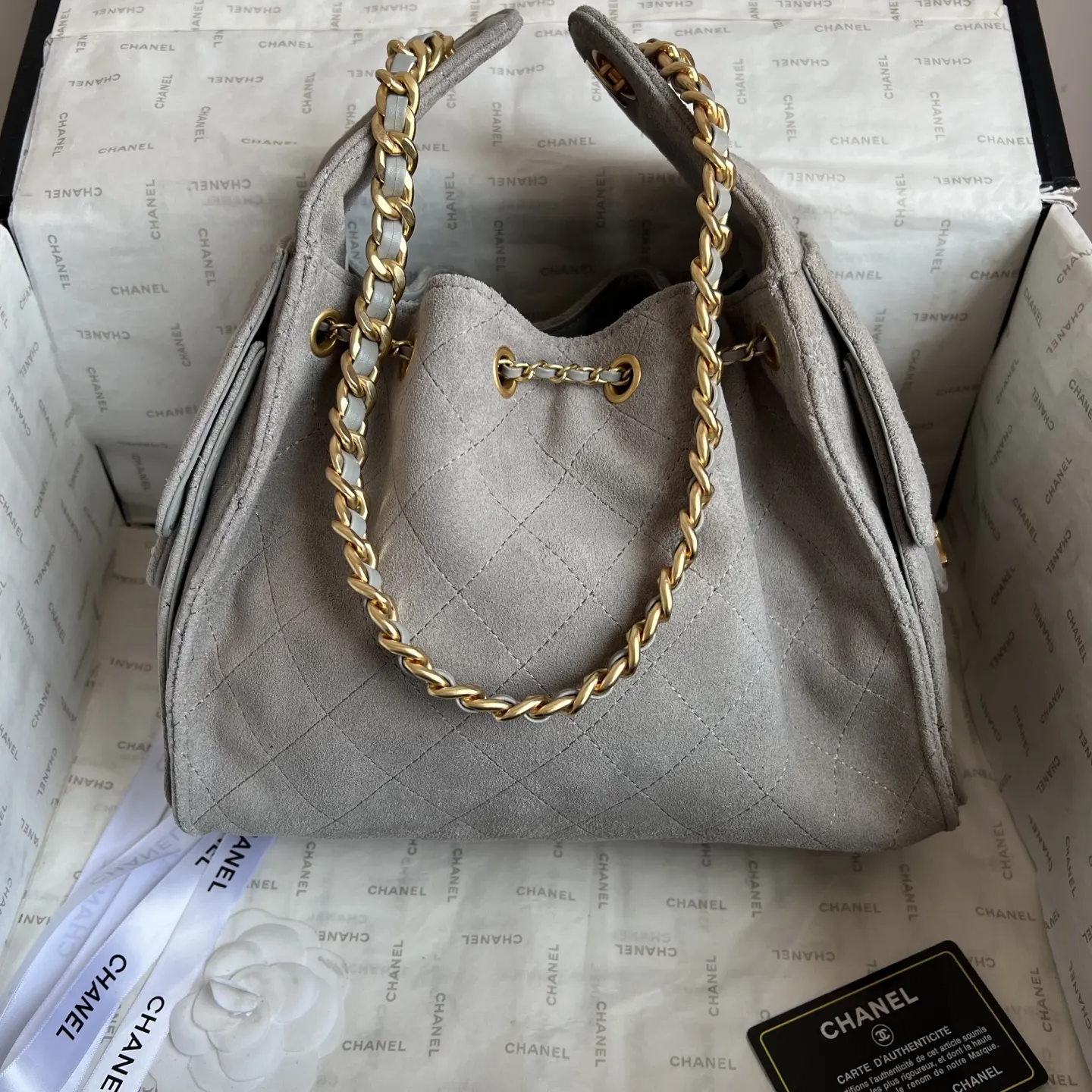 CHANEL 牛皮 升级 中号 磨砂牛皮水桶包鏈條腋下單肩包 腋下包 復古腋下背款