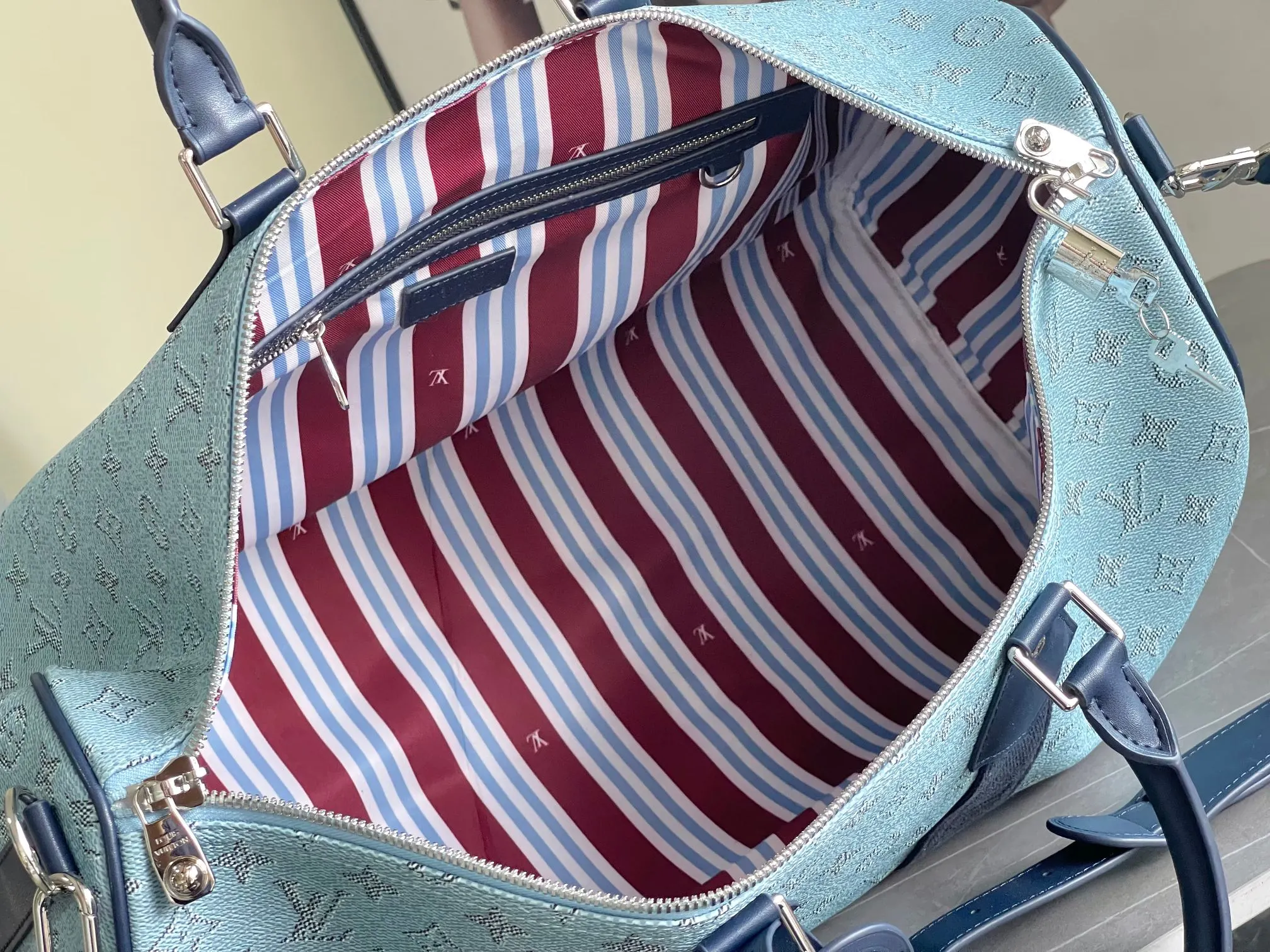 Keepall 藍色 牛皮 旅行袋 大容量旅行款