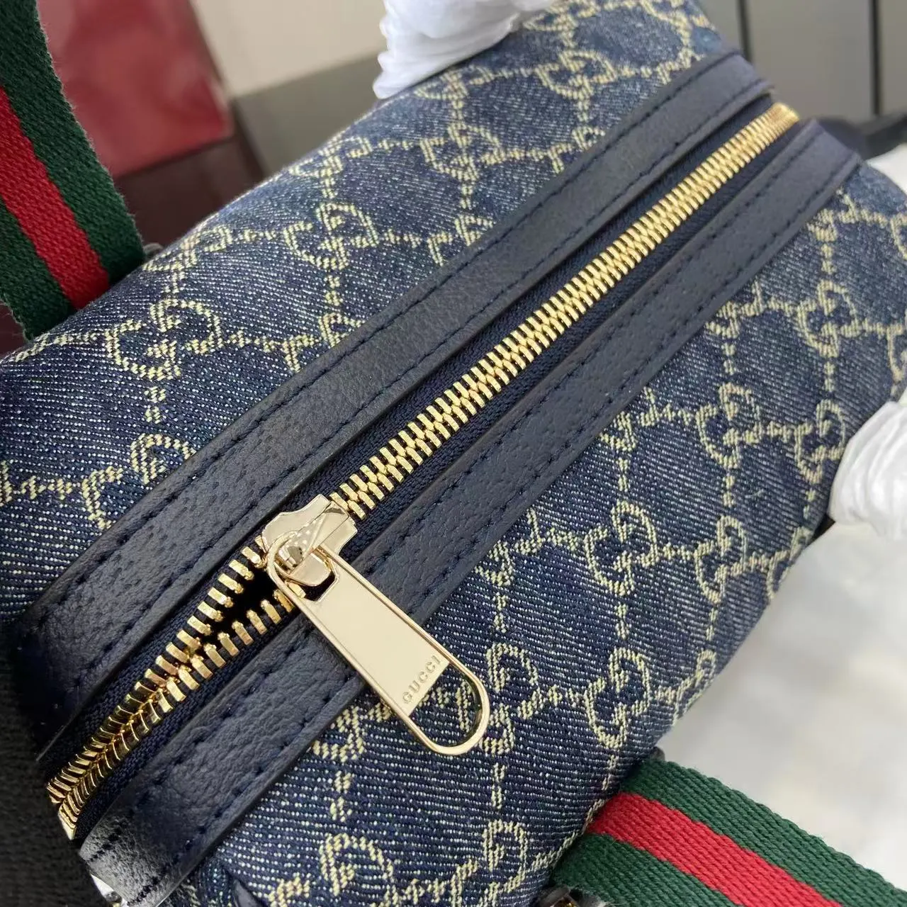 Gucci 棕色 蓝色 丹宁 旅行包 大容量旅行款