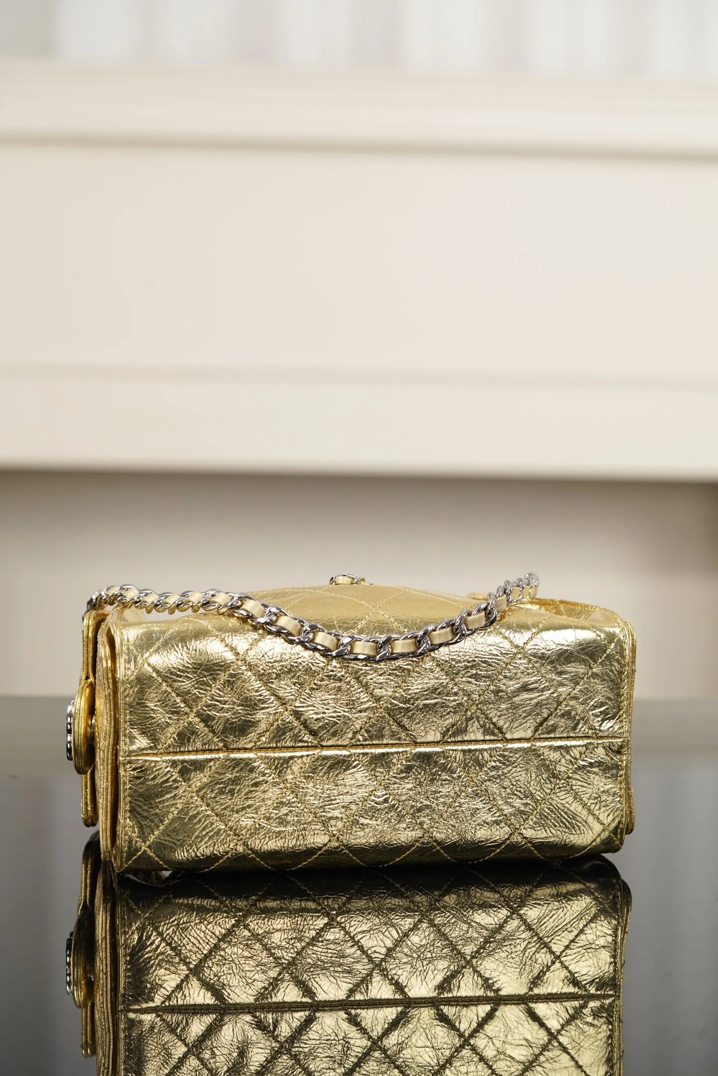 Silver Gold Bucket Bag Casual Leather