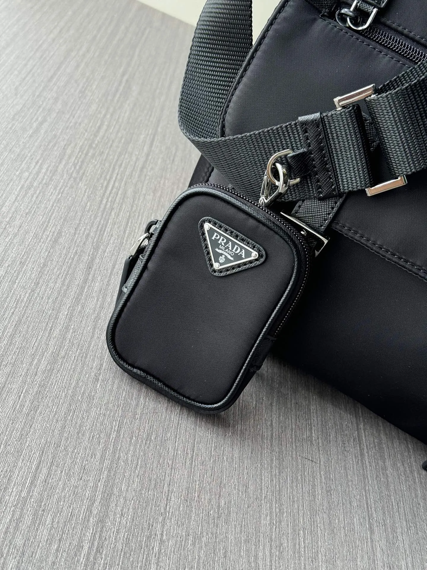 Prada Re-Nylon Black Leather Crossbody Bag