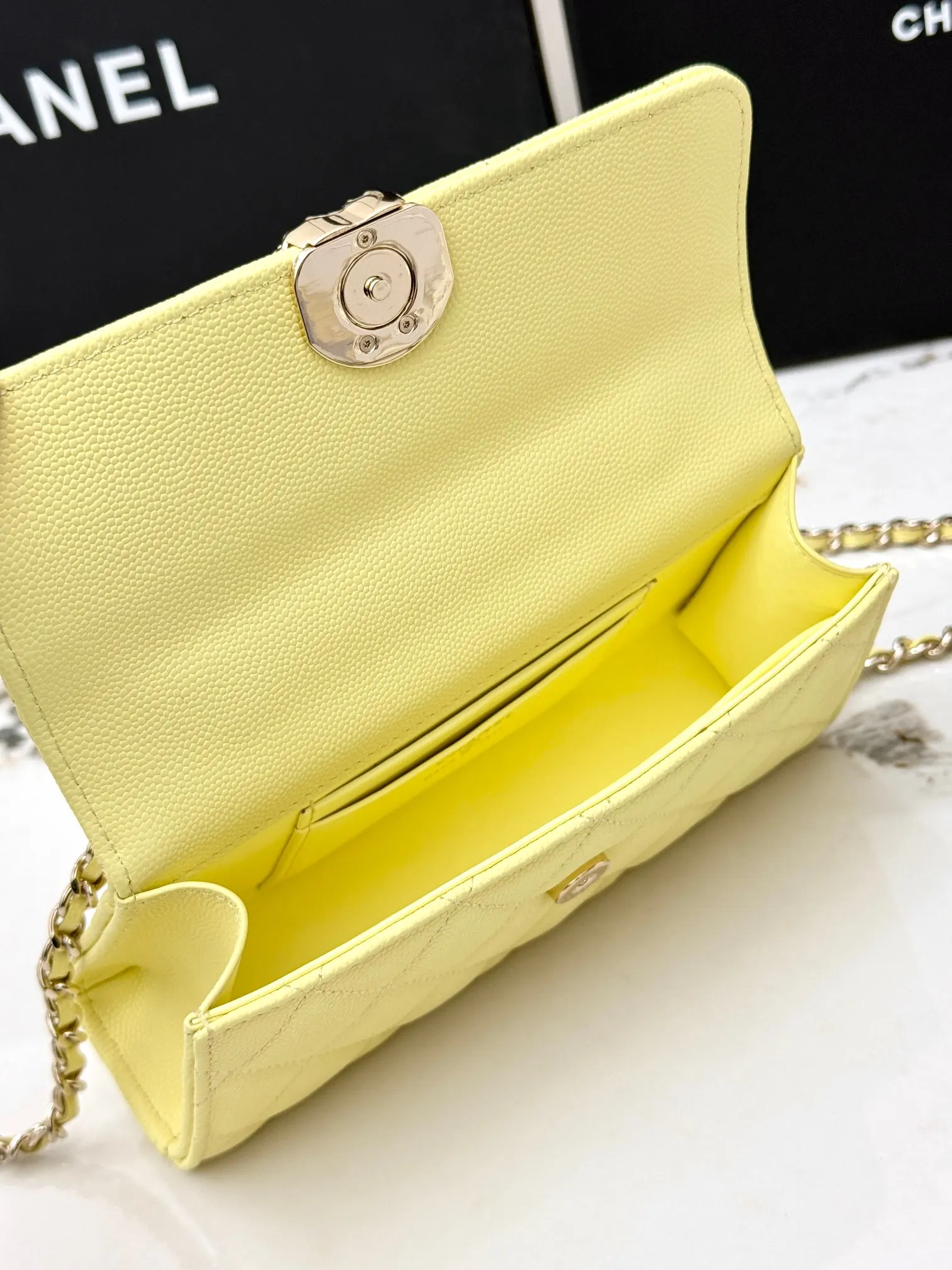 Chanel 黃色牛皮Kelly手提包 金链斜挎