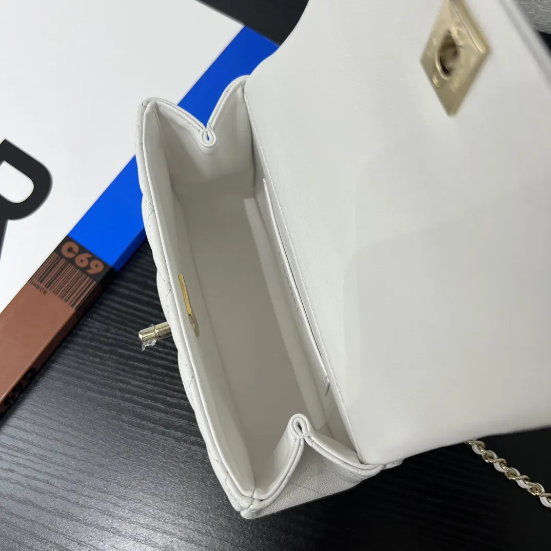 Chanel 灰色/白色 皮革 翻蓋 鏈條包