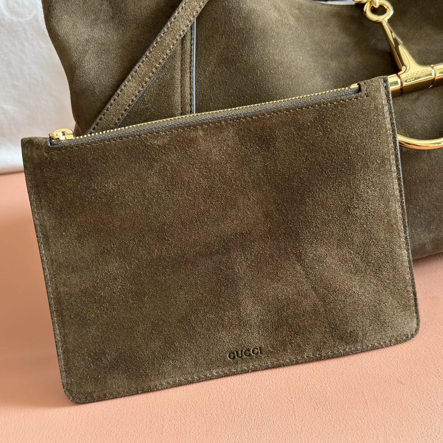Gucci Green Brown Clutch Bag Leather