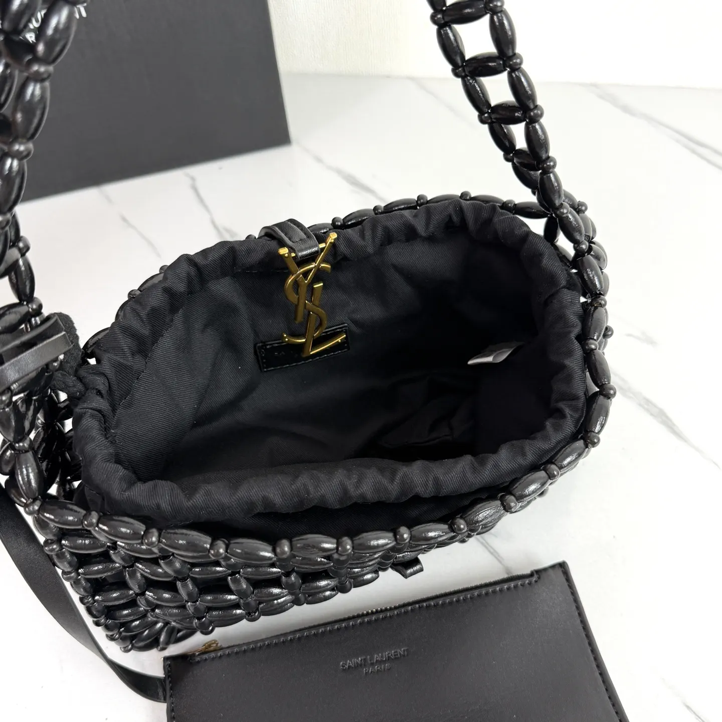 YSL 高 腋下木珠编织包 每一颗圆润木珠都带 腋下包 復古腋下背款