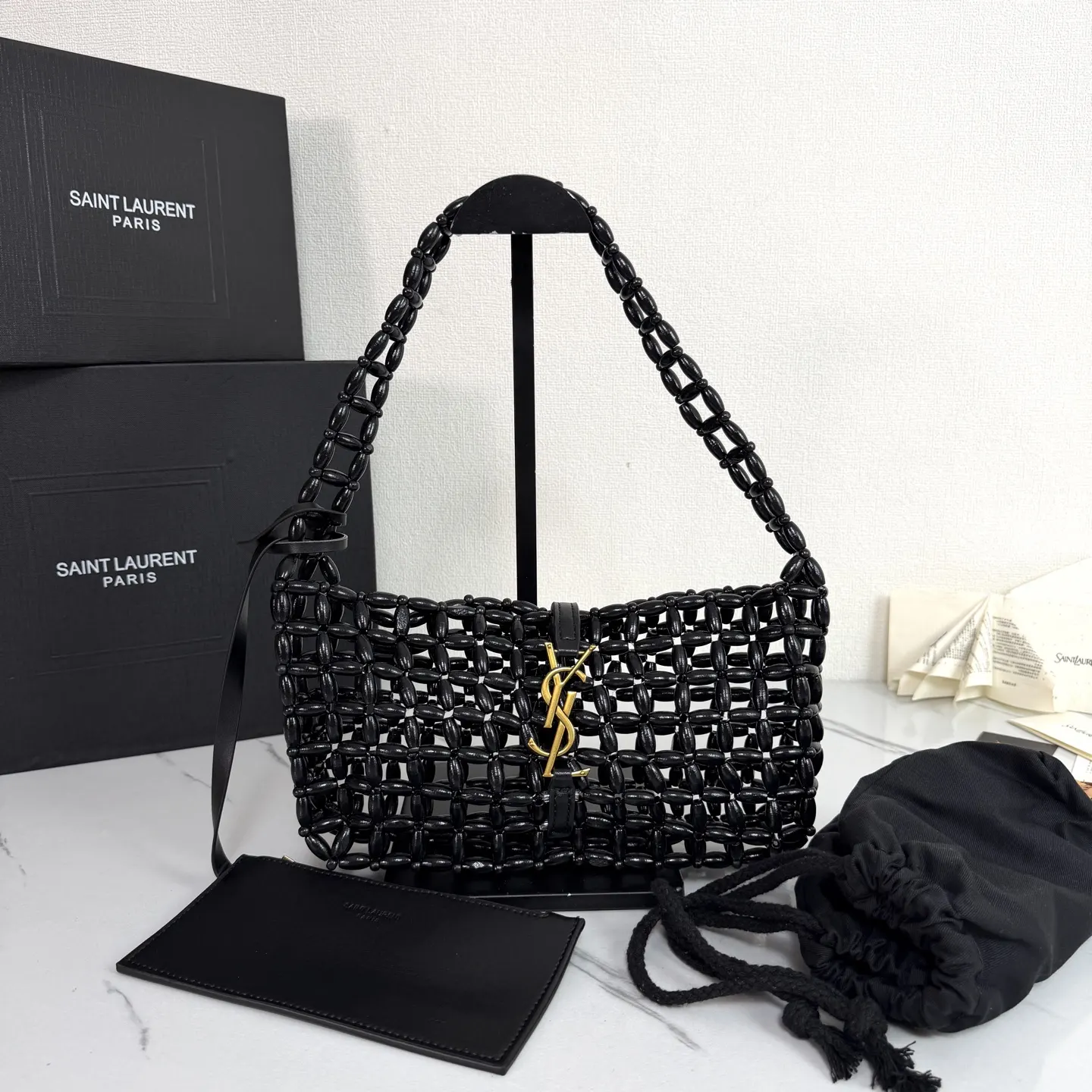 YSL 高 腋下木珠编织包 每一颗圆润木珠都带 腋下包 復古腋下背款