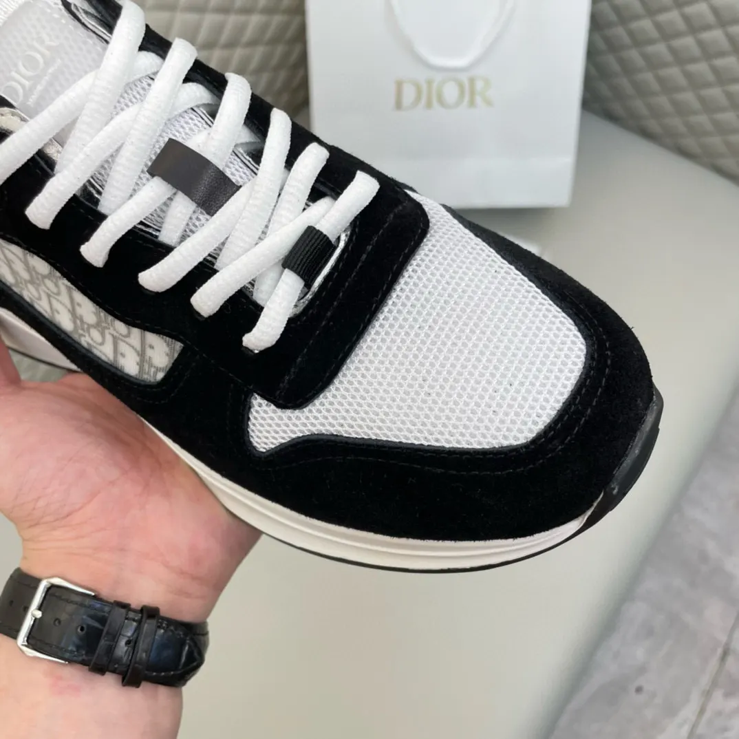 Dior B25 黑白拼色牛皮休闲鞋 低帮款